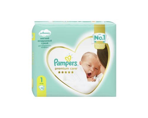 PAMPERS Подгузники Premium Care Newborn (2-5 кг) Экономичная Упаковка 72